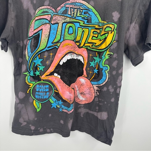 The Rolling Stones Custom Bleached Baby Tee Size Large Upcycled Music Colorful - Picture 2 of 8